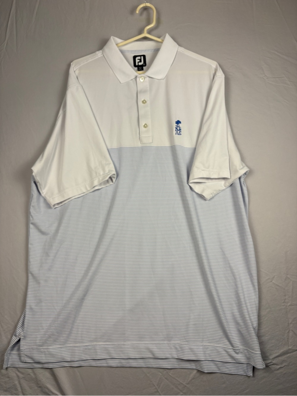 FootJoy FJ Golf Polo Shirt Mens XL White Blue Stripe Performance Stretch Polo